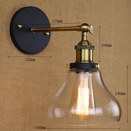 Applique da parete rustica in stile country americano, oro/nero/trasparente, con lampadina E26/E27