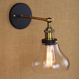 Applique da parete rustica in stile country americano, oro/nero/trasparente, con lampadina E26/E27