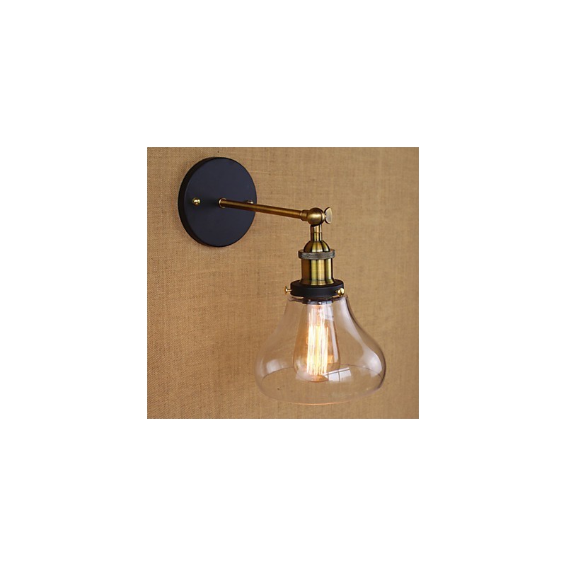 Applique da parete rustica in stile country americano, oro/nero/trasparente, con lampadina E26/E27
