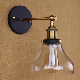 Applique da parete rustica in stile country americano, oro/nero/trasparente, con lampadina E26/E27