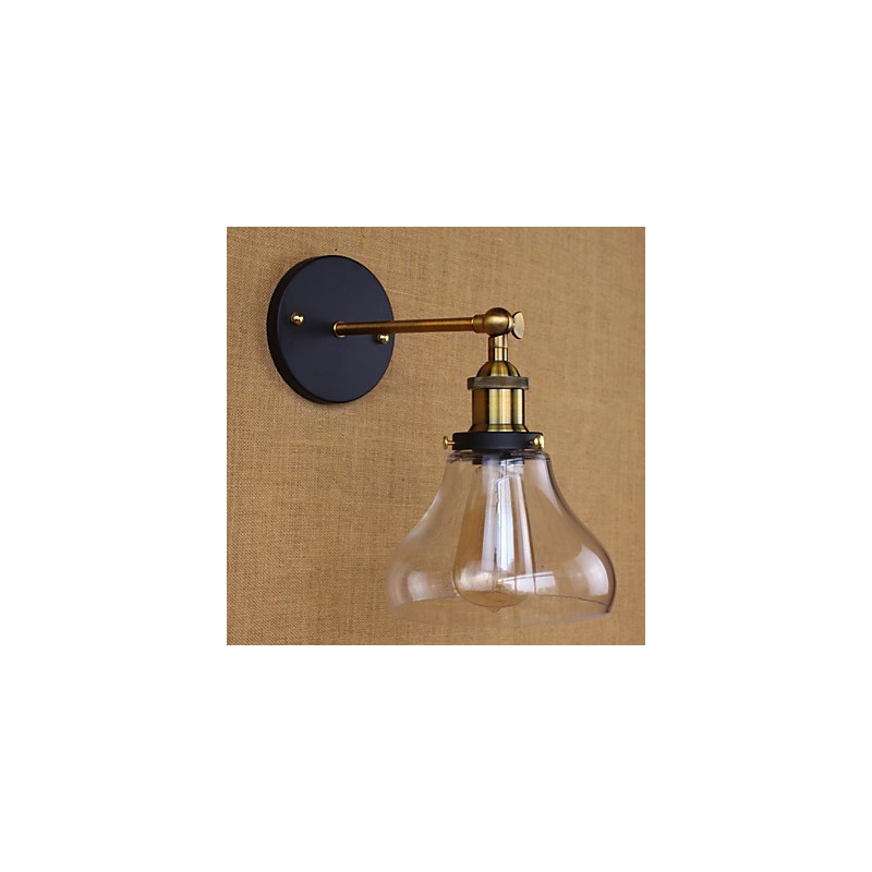 Applique da parete rustica in stile country americano, oro/nero/trasparente, con lampadina E26/E27