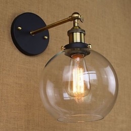 Applique da parete decorativa industriale rustica in vetro e metallo, oro nero, E26/E27