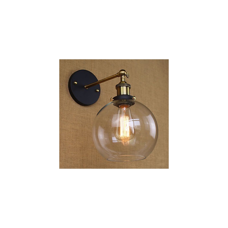 Applique da parete decorativa industriale rustica in vetro e metallo, oro nero, E26/E27