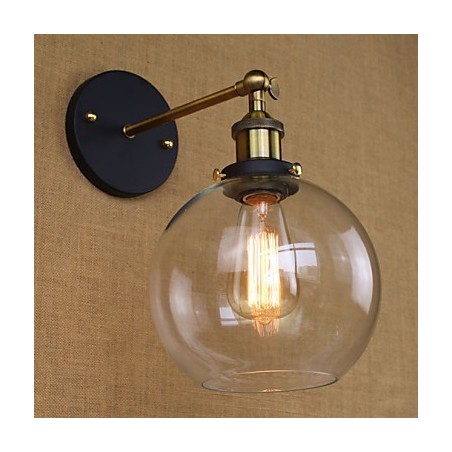 Applique da parete decorativa industriale rustica in vetro e metallo, oro nero, E26/E27
