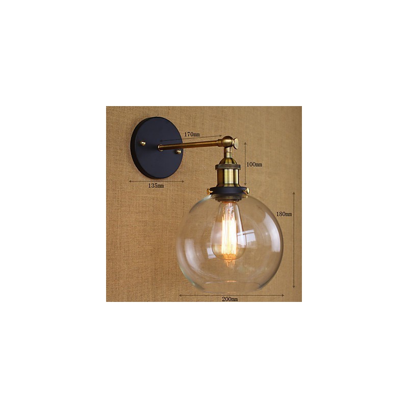 Applique da parete decorativa industriale rustica in vetro e metallo, oro nero, E26/E27