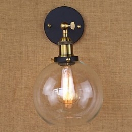 Applique da parete decorativa industriale rustica in vetro e metallo, oro nero, E26/E27