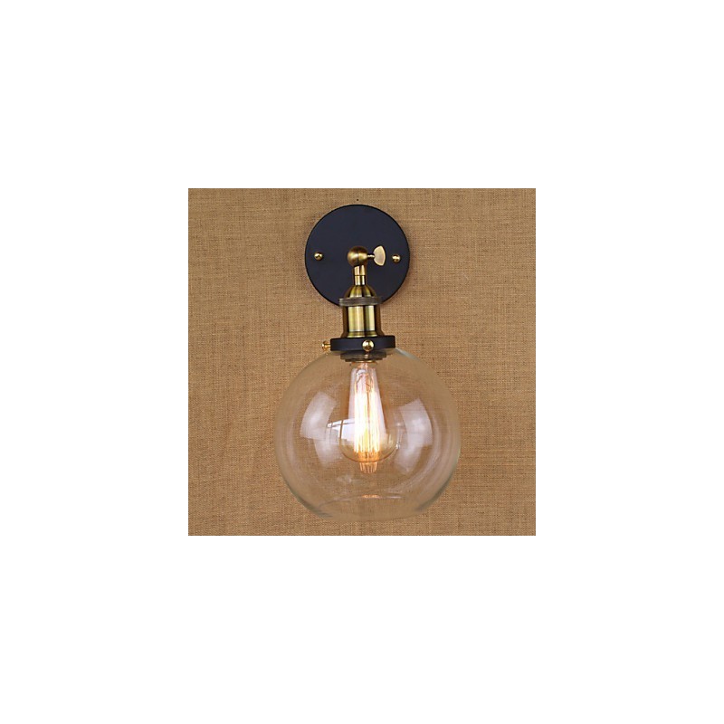 Applique da parete decorativa industriale rustica in vetro e metallo, oro nero, E26/E27