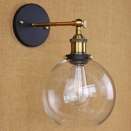 Applique da parete decorativa industriale rustica in vetro e metallo, oro nero, E26/E27