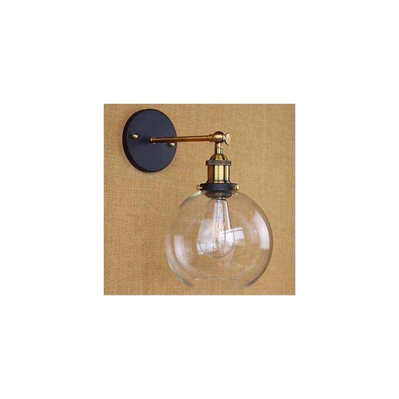 Applique da parete decorativa industriale rustica in vetro e metallo, oro nero, E26/E27