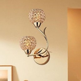 Applique da parete in cristallo K9 dorata a doppia testa, moderna