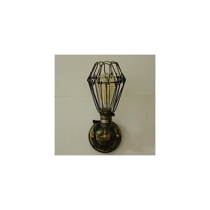 Applique da parete retrò a gabbia americana in metallo bronzo, 29 cm, E26/E27