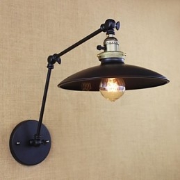 Applique da parete industriale minimalista in ferro a braccio lungo, nero, con interruttore