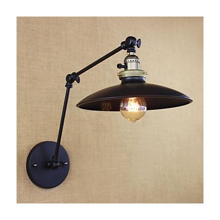Applique da parete industriale minimalista in ferro a braccio lungo, nero, con interruttore