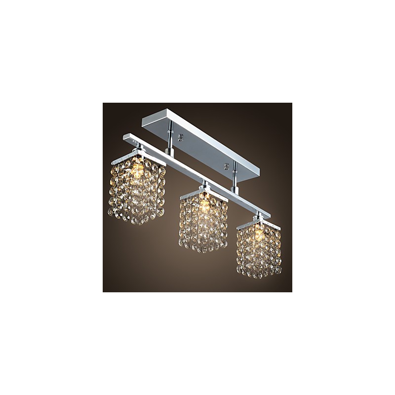 Lampadario lineare a filo in cristallo 3 luci cromo