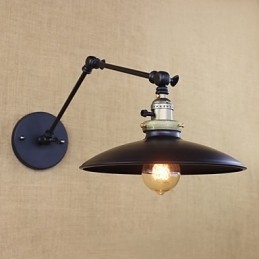 Applique da parete industriale minimalista in ferro a braccio lungo, nero, con interruttore