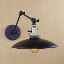 Applique da parete industriale minimalista in ferro a braccio lungo, nero, con interruttore