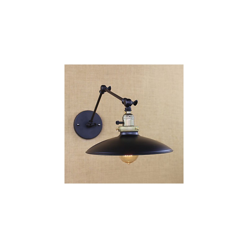 Applique da parete industriale minimalista in ferro a braccio lungo, nero, con interruttore