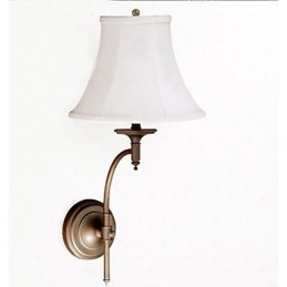 Applique da parete in stile country ottone antico con paralume in tessuto bianco