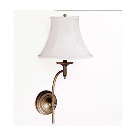 Applique da parete in stile country ottone antico con paralume in tessuto bianco