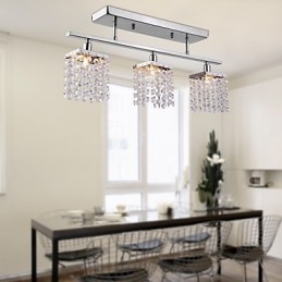 Lampadario lineare a filo in cristallo 3 luci cromo