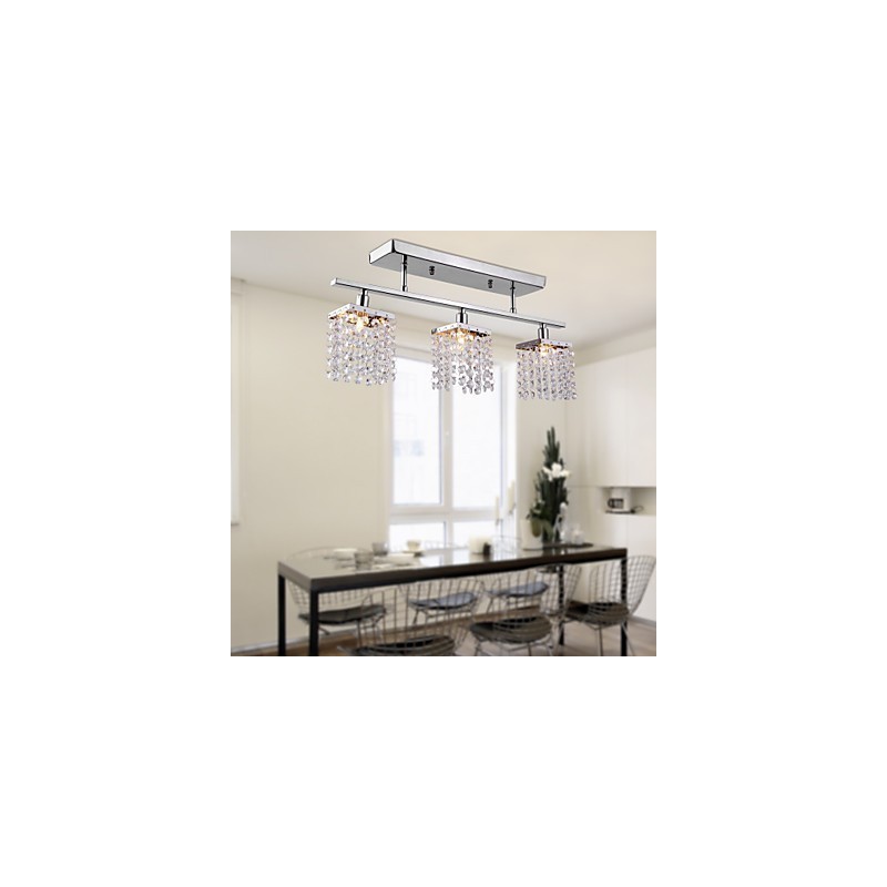 Lampadario lineare a filo in cristallo 3 luci cromo