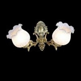 Applique da parete classica in metallo bronzo con vetro bianco 2 lampadine E26/E27