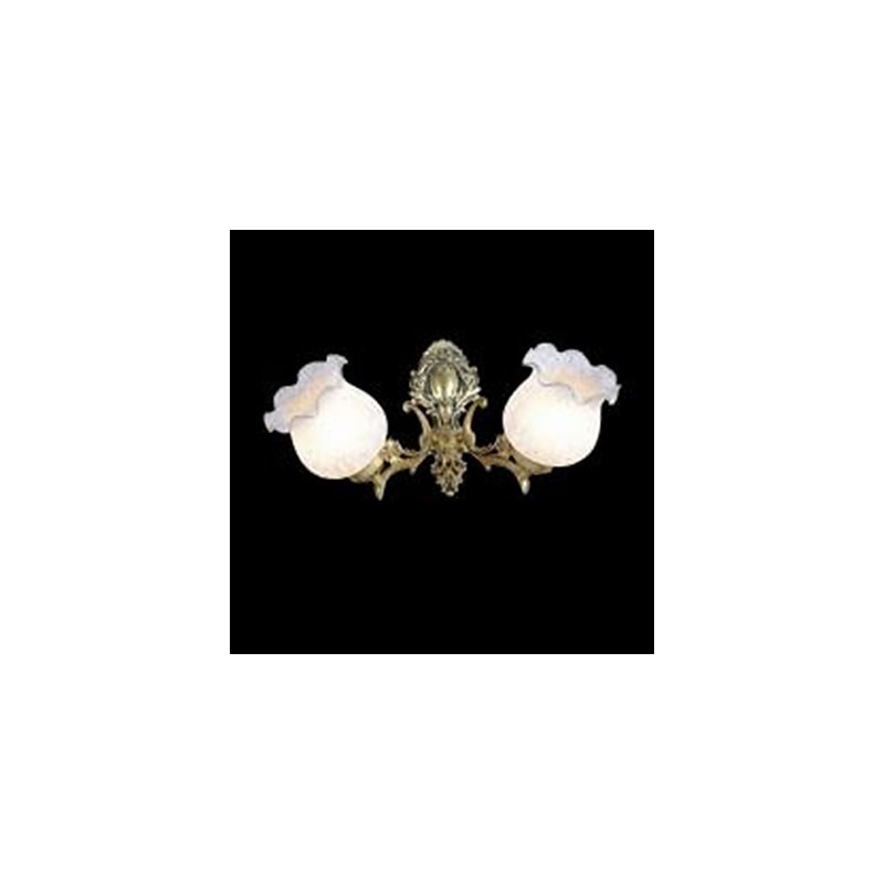 Applique da parete classica in metallo bronzo con vetro bianco 2 lampadine E26/E27