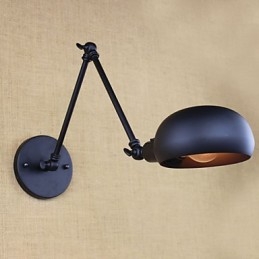 Applique da parete in ferro nero stile retrò, braccio lungo, doppio interruttore