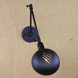 Applique da parete in ferro nero stile retrò, braccio lungo, doppio interruttore