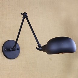 Applique da parete in ferro nero stile retrò, braccio lungo, doppio interruttore