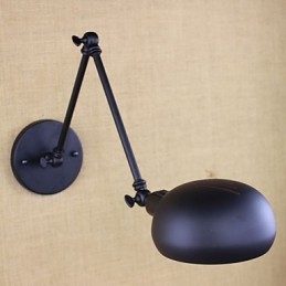 Applique da parete in ferro nero stile retrò, braccio lungo, doppio interruttore