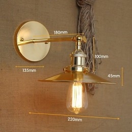 Applique da parete rustica/lodge oro con paralume e decorazioni in metallo, lampadina E26/E27