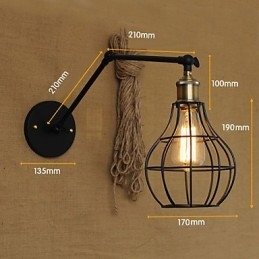 Applique da parete classica in metallo nero, 29 cm, attacco E26/E27