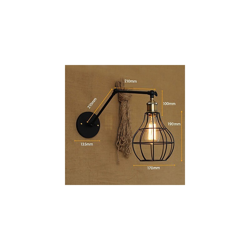 Applique da parete classica in metallo nero, 29 cm, attacco E26/E27