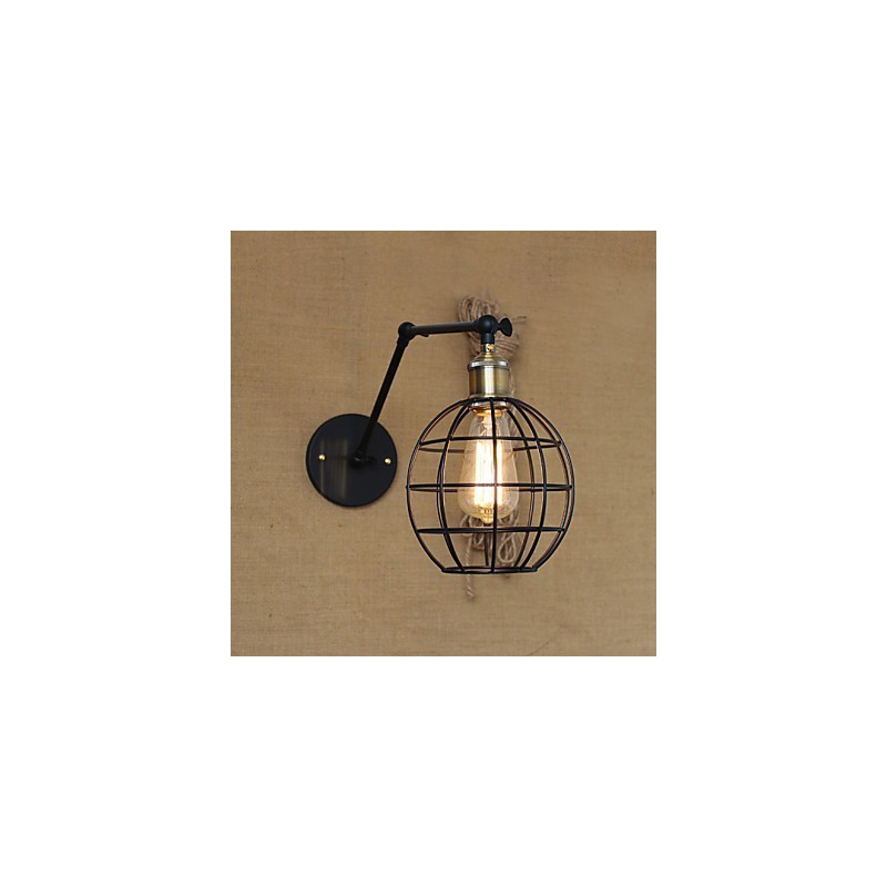 Applique da parete classica in metallo nero, braccio oscillante, Mini, 28 cm