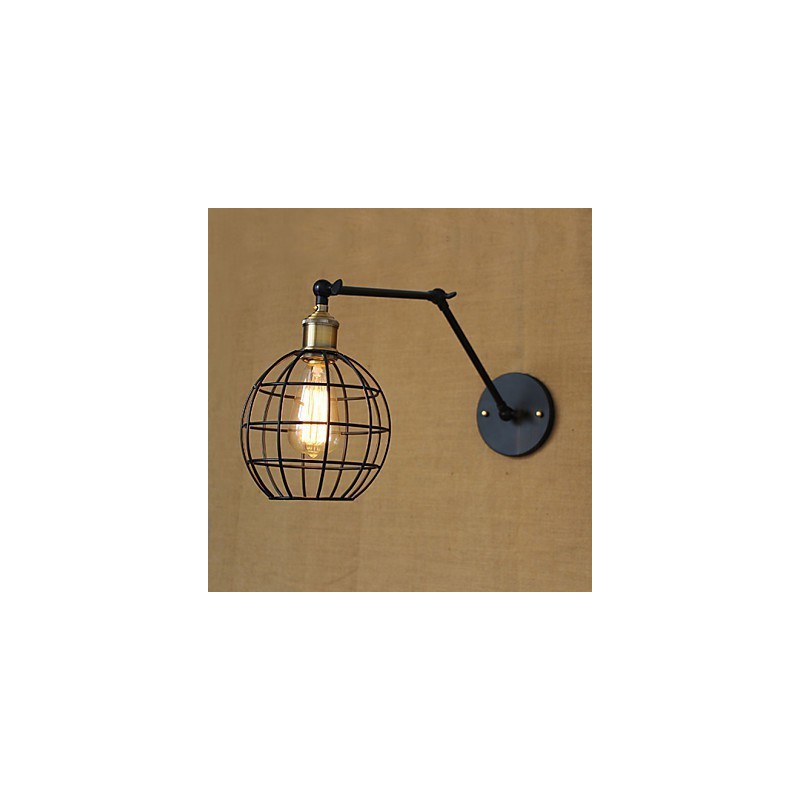 Applique da parete classica in metallo nero, braccio oscillante, Mini, 28 cm