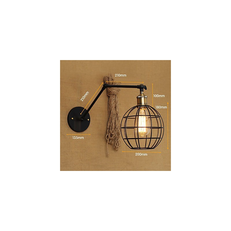 Applique da parete classica in metallo nero, braccio oscillante, Mini, 28 cm