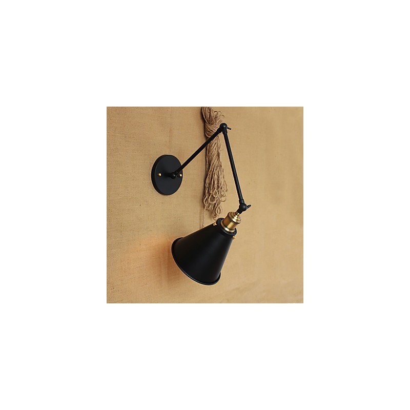 Applique da parete a braccio lungo in stile tradizionale/classico nera con lampadina inclusa