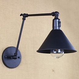 Applique da parete nera opaca retrò a braccio lungo con doppio interruttore
