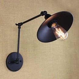 Applique da parete retrò nera opaca con braccio lungo e doppio interruttore