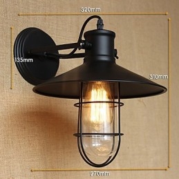 Applique da parete country americano nera in metallo con lampadina E26/E27 inclusa