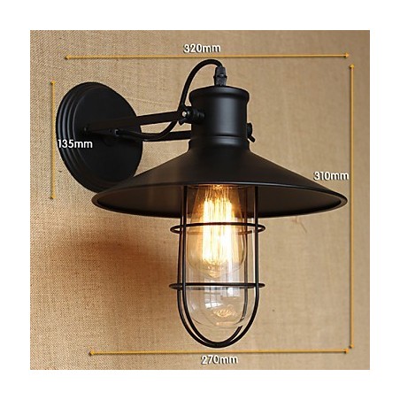 Applique da parete country americano nera in metallo con lampadina E26/E27 inclusa
