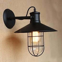 Applique da parete country americano nera in metallo con lampadina E26/E27 inclusa
