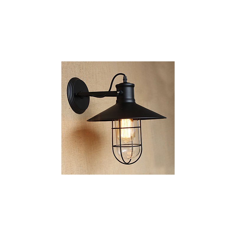 Applique da parete country americano nera in metallo con lampadina E26/E27 inclusa