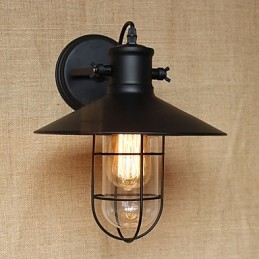 Applique da parete country americano nera in metallo con lampadina E26/E27 inclusa