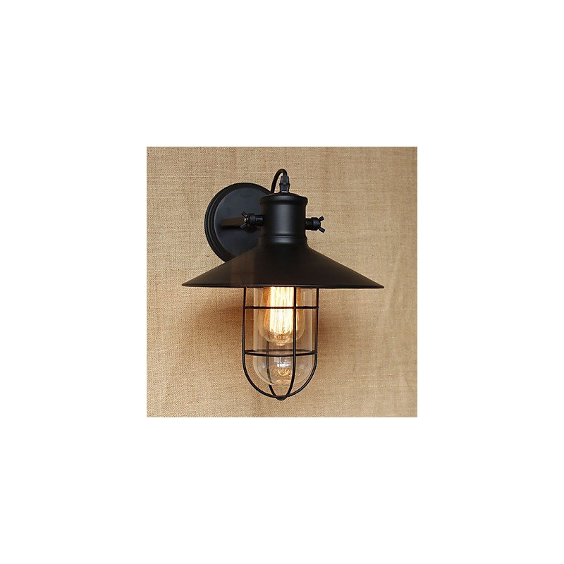 Applique da parete country americano nera in metallo con lampadina E26/E27 inclusa