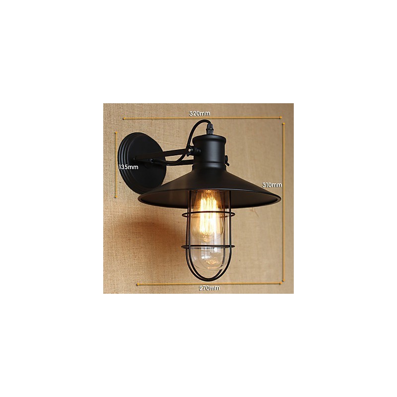 Applique da parete country americano nera in metallo con lampadina E26/E27 inclusa