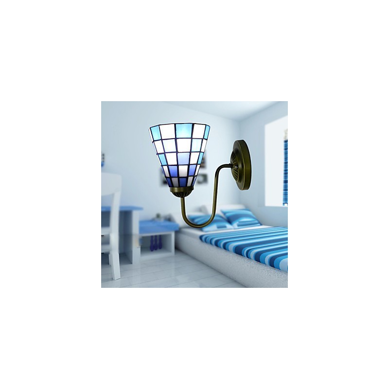 Applique da parete in cristallo e vetro colorato, 15 cm, blu e bianco