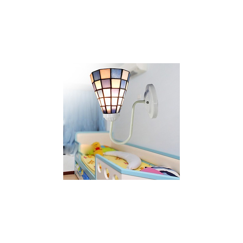 Applique da parete in cristallo e vetro colorato, 15 cm, blu e bianco