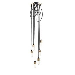 Plafoniera a filo mini in metallo oro con paralume in vetro trasparente, 8 lampadine E26/E27
